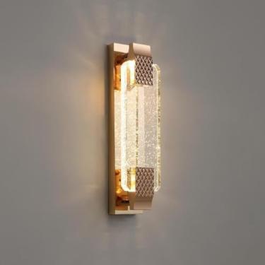 Imagem de Luminárias de parede para banheiro com vidro de cristal dourado escurecimento LED interno preto longo barra de montagem linear para quarto cabeceira corredor sala de estar (dourado 40 cm)