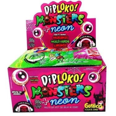Imagem de Pirulito Dip Loko Donuts Unicornio e Beijos Neon Brilhante - Diplok, O