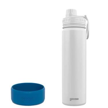 Imagem de Kit de Garrafa Térmica Para Água Fresh Gocase 650ml + Base de Silicone (Branco & Azul)