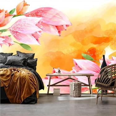 Imagem de Lcythiazole Papel de parede floral de tamanho personalizável - Papel de parede removível autoadesivo floral para sala de estar, sala de jantar, quarto