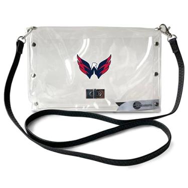 Imagem de Littlearth Bolsa envelope transparente feminina NHL Washington Capitals com alça preta moderna, transparente, 25,4 cm x 16,5 cm x 1,3 cm
