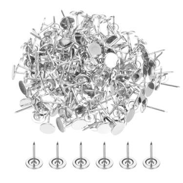 Imagem de PATIKIL Pinos de pressão de 0,43 polegadas, pacote com 200 alfinetes de cabeça redonda plana para mapas decorativos com ponta de metal para quadro de cortiça, prata