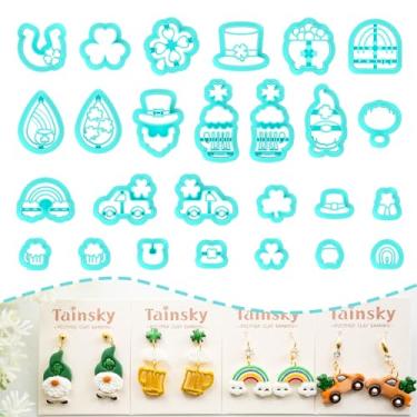 Imagem de TAINSKY Cortadores de argila de polímero do Dia de São Patrício, cortadores de argila Guinness para joias de argila de polímero, 26 formas de cortadores de brinco de argila do dia de São Patrício,