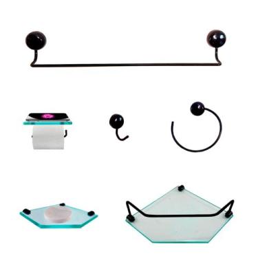 Imagem de Kit Para Banheiro Cosmo Preto Vidro Sextavado Incolor - J.A