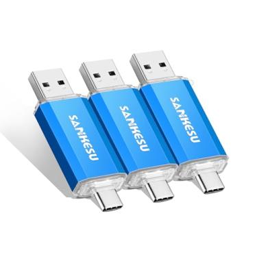 Imagem de SANKESU Pen drive USB C, pacote com 3 unidades de polegar de 32 GB, USB 3.1 Tipo-A e Tipo-C Dual OTG para armazenamento de fotos para PC, laptop, Macs, smartphone e tablet