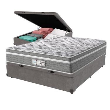 Imagem de Cama Box Baú Casal Cinza + Colchão Evolution Molas Ensacadas Probel