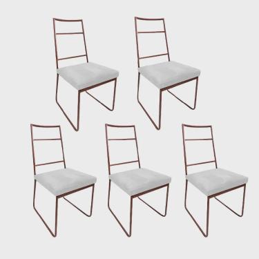 Imagem de Kit 05 Cadeiras Sala de Jantar Escritório Office Stark Industrial Ferro Bronze Corino Branco - Ahz Móveis