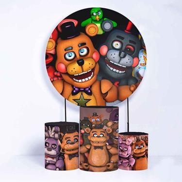 Imagem de Kit Painel de Festa Redondo de 1,30m e Trio de Cilindros Five Nights - Fera Print