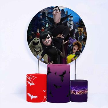 Imagem de Kit Painel de Festa Redondo de 1,80m e Trio de Cilindros Hotel Transilvânia - Fera Print