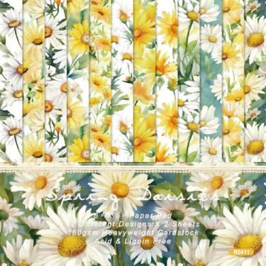 Imagem de Sunch Craft 24 folhas 15,2 cm x 15,2 cm papel de margarida girassol tema primavera cartolina de um lado para scrapbook diário (R2411)