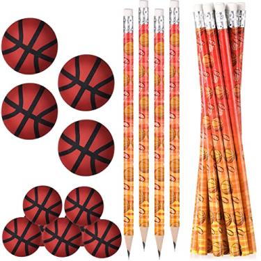 Imagem de TaoBary 32 lápis de basquete com borracha e borrachas de basquete 3D, lembrancinhas de festa com tema esportivo, lápis engraçados para recompensas escolares, prêmios de professores, materiais de