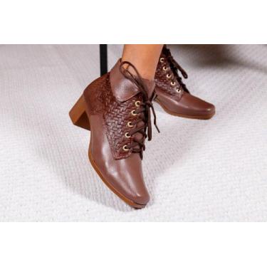Imagem de Noa- Bota Feminina Bico Quadrado Salto Bloco Marrom Klosett Charm, Mar