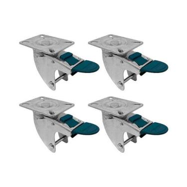 Imagem de Kit 4 un suporte garfo giratório freio 3 pol p/ rodízio - AJAX