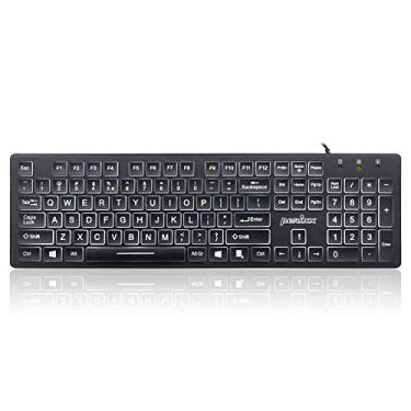 Imagem de Perixx PERIBOARD-317 Teclado USB retroiluminado com fio, letras grandes com LED iluminado branco, layout em inglês dos EUA, preto