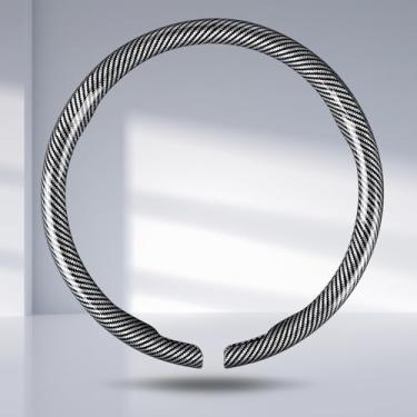 Imagem de Capa para volante de carro, fibra de carbono, encaixe, acessórios de volante, envoltório de 36,8-38 cm, protetor antiderrapante com aderência universal, prata brilhante