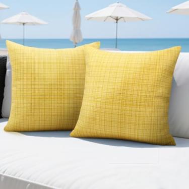 Imagem de HADEEONG Capas de almofada decorativas para ambientes externos, 45,7 x 45,7 cm, pacote com 2, textura de tecelagem, impermeável, capas de almofada para jardim, pátio, barraca, varanda, banco, sofá