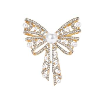 Imagem de Broche de pérola elegante com laço CZ para mulheres, banhado a prata/ouro, delicada fita de cristal, alfinetes de lapela para chapéu, bolsa, terno, gravata, camisa, clipe para roupas, acessórios