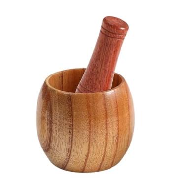 Imagem de Fenteer Tigela de moagem de especiarias, triturador de alho, almofariz e pilão de madeira, conjunto de moagem de especiarias para molho de especiarias molho, S