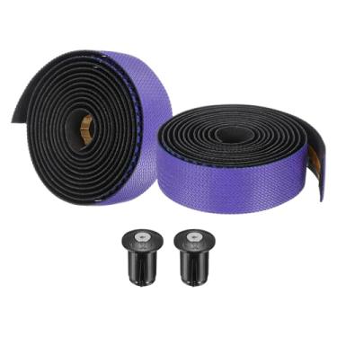 Imagem de PATIKIL Fita de guiador de bicicleta de EVA PU, 1 par de fita macia para barra de bicicleta tamanho único com plugues de extremidade e costas adesivas para dobrar ciclismo de estrada, roxo