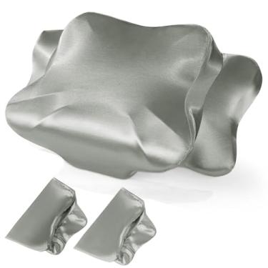 Imagem de BALAPET Pacote com 2 fronhas cervicais de cetim, capa de almofada macia e macia, fronha ergonômica com zíper, apenas capa (cinza escuro)