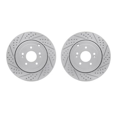 Imagem de Dynamic Friction Company Freios traseiros e rotores | Rotores de freio perfurados | Rotores de freio a disco traseiro | Serve para Hyundai Genesis 2010-2016