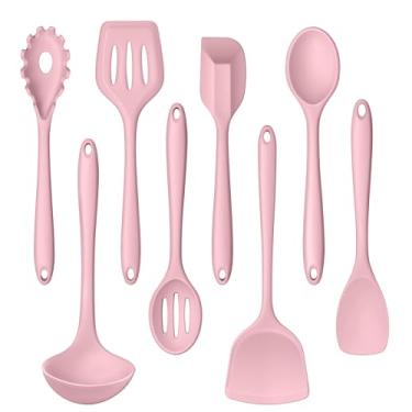 Imagem de LIANYU Conjunto de utensílios de silicone de cozinha, conjunto de espátulas de 8 peças para utensílios de cozinha antiaderentes, utensílios de cozinha resistentes ao calor, incluem colher de silicone