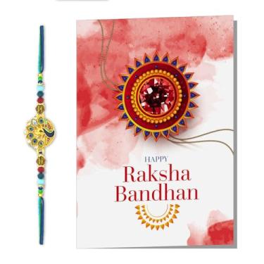 Imagem de exciting Lives Conjunto de pavão Rakhi para Bhai com cartão Raksha Bandhan - Pulseira Rakhi para irmão, Rakhi para Bhaiya, Bhai Rakhi com cartão, fio Rakhi, Bro Rakhi, presentes Rakhi para irmão