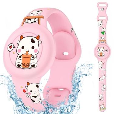 Imagem de Pulseira de relógio infantil para AirTag, com cobertura total de silicone macio, antiperda, oculta, Apple Air Tags, pulseira para meninos - Planeta azul marinho (rosa)