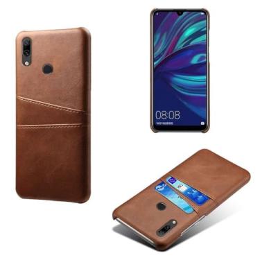 Imagem de Capas Compatível com Huawei Y7 Prime 2019,Caso de couro PU-Tampa de telefone a prova de choque com 2 slots de cartão,Proteção anti-impressão digital e anti-gota-Brown