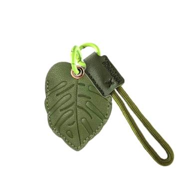 Imagem de Capa de couro compatível com AirTag, linda capa protetora com chaveiro e cordão, antiarranhões, rastreador GPS para chaves, bolsa, animais de estimação (folhas pequenas)