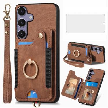 Imagem de Capa de telefone para Samsung Galaxy S25 Plus S25+ 5G capa carteira com protetor de tela de vidro temperado e alça de pulso RFID suporte para cartão de crédito anel suporte S25Plus 25S + S 25 25+