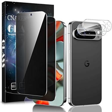 Imagem de Cnarery Pacote com 2 + 2 protetores de tela de privacidade para Google Pixel 9 Pro XL, protetor de tela de vidro temperado anti-espião e protetor de lente de câmera [fácil instalação]