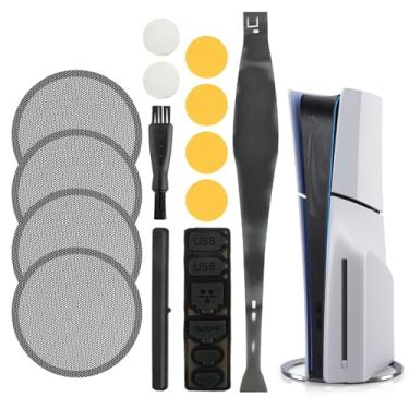 Imagem de Rede de proteção contra poeira para PS5 Slim Disc/filtro de poeira digital Capa protetora compatível com PlayStation 5 Slim com ventilador filtro à prova de poeira acessórios peças