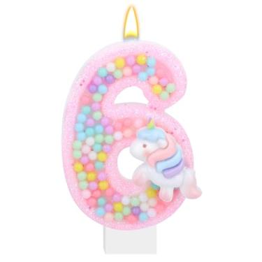 Imagem de Topo de Bolo com Números Unicórnio, Velas Aniversário Tema de Unicórnio Topo Bolo com Tema Desenho Animado Suprimentos para Festa Aniversário para Meninas e Crianças (6)