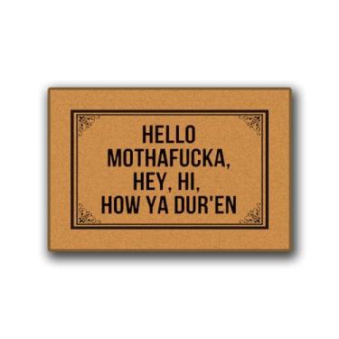 Imagem de Hello Mothafucka Tapete para ambientes externos, capachos engraçados para porta da frente, entrada interna, tapete de boas-vindas, tapetes de borracha, lavável, pátio, decoração de casa, 23,5 x 39,9