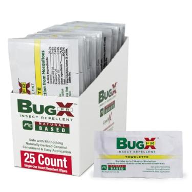 Imagem de CoreTex Toalhetes repelentes de insetos Bug X FR sem DEET - Pacote com 25 lenços umedecidos de óleo de gerânio derivados naturalmente - Protege contra moscas, pulgas e carrapatos - Toalhetes