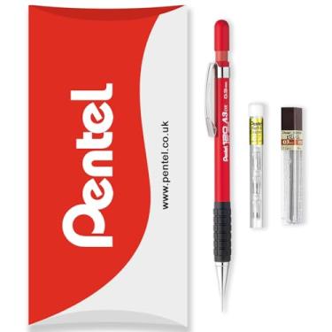 Imagem de Pentel Lapiseira automática série 120 A313 + refil de 12 HB + tubo de refis de borracha - na embalagem do travesseiro - 0,3 mm - vermelho