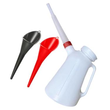 Imagem de Mqetly Jarra de Medição de óleo Jarra de óleo com Escala à Prova de Vazamento Pote de óleo de 5L Resistente com Tampa Recipiente de óleo com Bico Fluidos Aut, 1 jarro 2 funil, Tamanho real