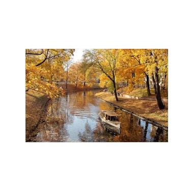 Imagem de Paisagens Pintura em Tela-Barco River árvore outono-Arte Parede Natureza-Pôster Decoração Sala de Estar Banheiro 20x30cm Sem Moldura