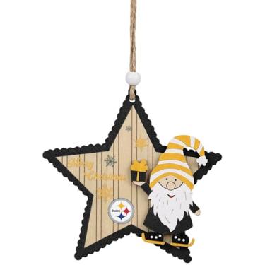 Imagem de FOCO Enfeite de estrela de madeira NFL Pittsburgh Steelers com gnomo – Decoração de Natal oficialmente licenciada