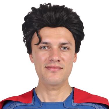 Imagem de FantaLook Peruca masculina preta curta cosplay para festa de Halloween peruca de cabelo de fibra sintética super engraçada para adultos (tamanho grande)