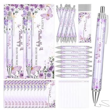 Imagem de Pacote com 36 lembrancinhas de chá de bebê de borboleta roxa, canetas esferográficas e cartões de agradecimento, presentes em massa para chá de bebê, casamento, revelação de gênero, prêmios de festa