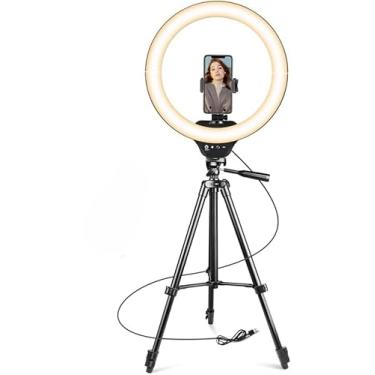 Imagem de Luz Circular de 14'' com Tripé Extensível de 50'' Preto, Suporte para Celular e Controle Remoto, Ideal para Iluminação Profissional e Criativa