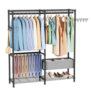 Imagem de Golpart Suporte independente para pendurar roupas com gavetas (preto, cesta única, 40 cm P x 116 cm L x 200 cm A)