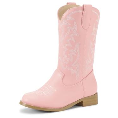 Imagem de Hehainom Botas caubói para meninas, botas de montaria ocidentais, bico redondo, cano médio, com zíper, para crianças pequenas e grandes, Poliuretano rosa, 18