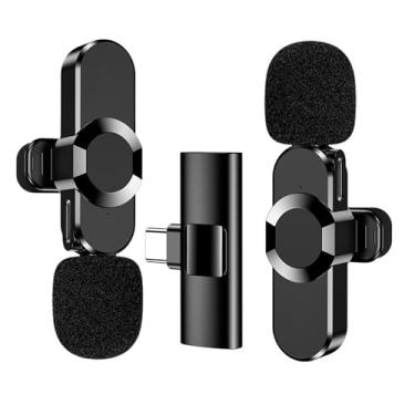 Imagem de Kit com 2 Microfones de Lapela Sem Fio, Alta Sensibilidade, Conector Type-C, Bluetooth 5.2, Redução de Ruído, Até 4h de Uso, Ideal para Aulas, Vídeos, Podcasts, Entrevistas e Uso Profissional