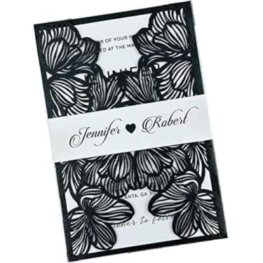 Imagem de Convites De Casamento Cortados A Laser Preto Com Envelopes Em Branco Folha Interna Com Cinto Branco Para Casamento, Chá De Panela, Aniversário, Noivado Ou Outro Evento