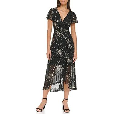 Imagem de kensie Vestido midi feminino de chiffon estampado, Preto/dourado, 5