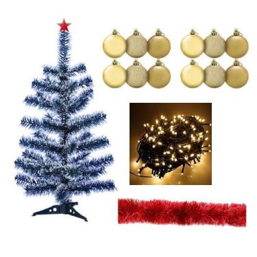 Imagem de Árvore De Natal Nevada 60cm 50 Galhos Com 18 Enfeites Pisca 110v - Rio