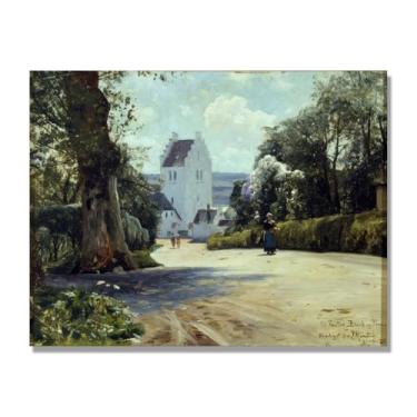 Imagem de Pinturas a óleo famosas, (paisagem da igreja) por Peder Mork Monsted, reprodução impressa em tela, arte de cenário para decoração de sala de estar. Somente tela de 60 x 80 cm - 23,7 x 31,5 pol